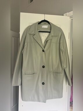 ASOS Light Grey Mint Leather Button-Front Coat